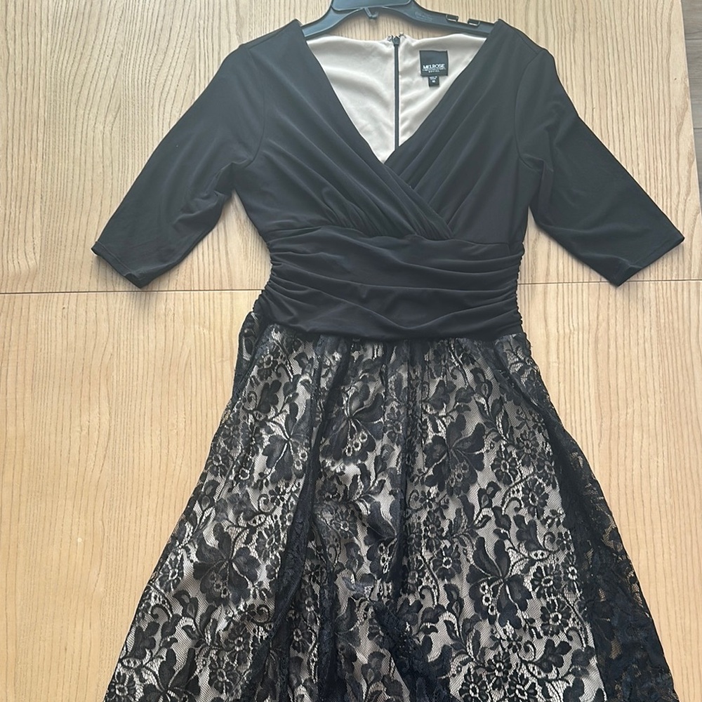 White House Black Market Black and Silver Ruched Wrap Dress
